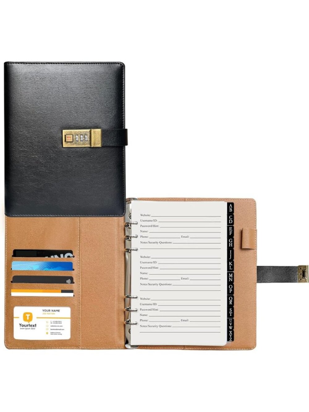 Vintage Black Password Organizer Book | Lockable A5 Logbook with Alphabetical